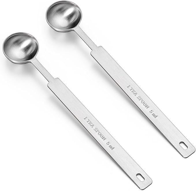 Ouligay 2Pcs 1 Teaspoon (5 mL | 5 cc | 1/3 Tablespoon) Single Measuring Spoon, Stainless Steel Individual Measuring Scoop, Long Handle Metal Measuring Spoons Only