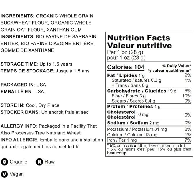 Food to Live Organic Whole Grain Buckwheat Flour Blend, 1 Pound – A Custom Mix of Organic Buckwheat Flour and Organic Oat Flour, Non-GMO, Fine Meal, Vegan, Bulk. All Purpose Flour. Great for Baking