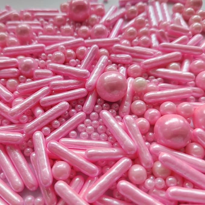 Edible Pink Pearl Sugar Sprinkles Candy Mix Size Baking Edible Cake Decorations Cupcake Toppers Cookie Decorating Wedding Party Valentine Halloween Christmas Supplies 85g/3oz