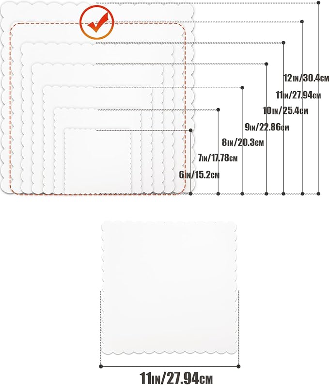 qiqee White 11 Inch Wave Cake Boards 15-Packs Squares Base Food-Grade Cardboard Wave Cake Plate（Thinner But Stronger）