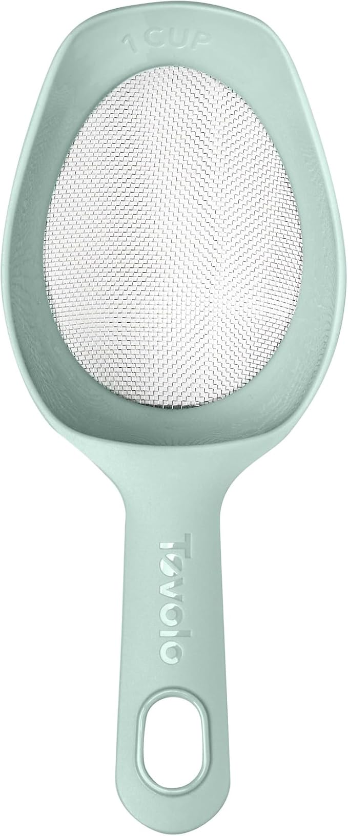 Tovolo Scoop & Sift, Ergonomic Fine Mesh Sieve Flour Sifter, Easy Scoop 1 Measuring Cup, Dishwasher-Safe Baking Tool for Dusting & Aerating, Blue Haze