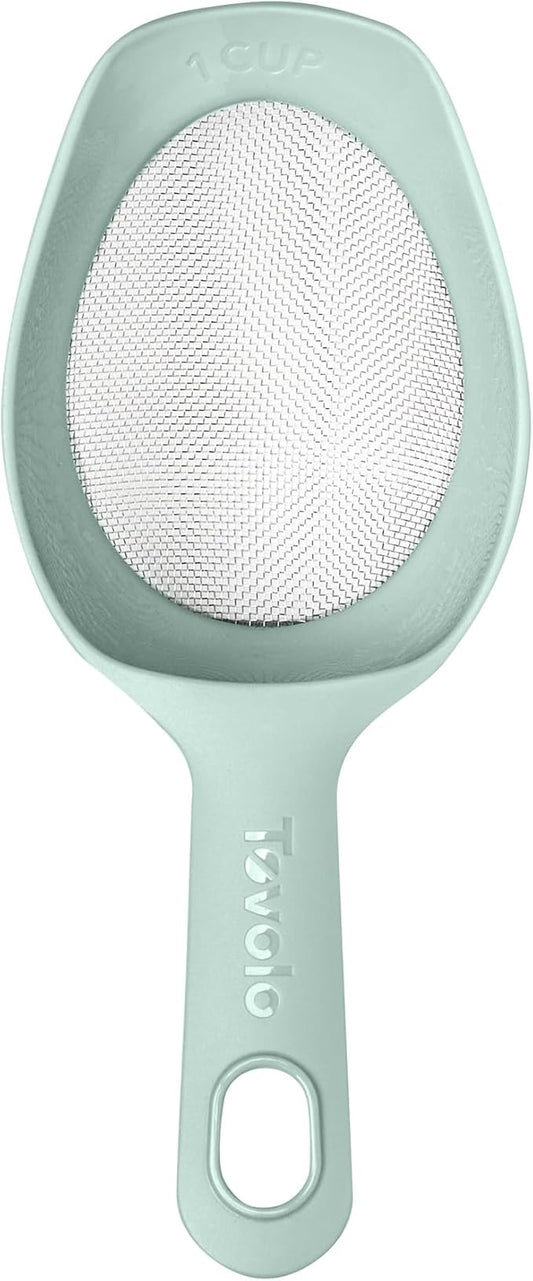 Tovolo Scoop & Sift, Ergonomic Fine Mesh Sieve Flour Sifter, Easy Scoop 1 Measuring Cup, Dishwasher-Safe Baking Tool for Dusting & Aerating, Blue Haze