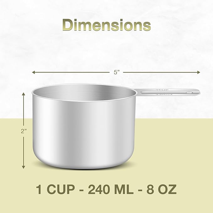 2PCS Stainless Steel Measuring Cup Set, Includes 2Cup(480ml, 16oz) and 1Cup (240ml, 8oz), Etched Inner Scale Measure Scoop, Metric and US Measurement, Dishwasher Safe
