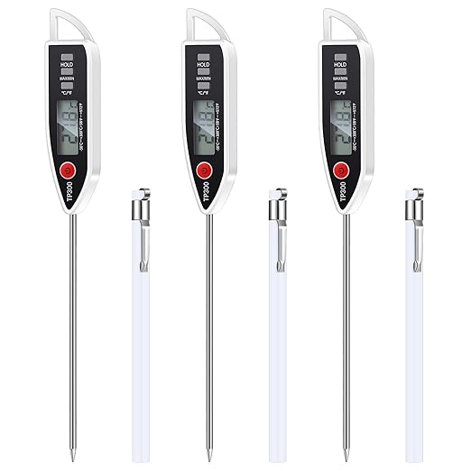 3 Set Waterproof Food Thermometer for Water, Liquid, Candle and Cooking Digital Meat Thermometer with Long Probe Instant Read for Kitchen BBQ Grill Candy (White)