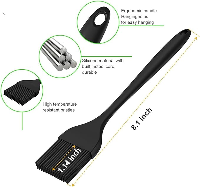 Basting Mop Brush 15.5" for BBQ Grilling - Wooden Handle Detachable with 2 Replacement Heads &Silicone Brush - Grill Tools for Outdoor Cooking, Camping, Smoking