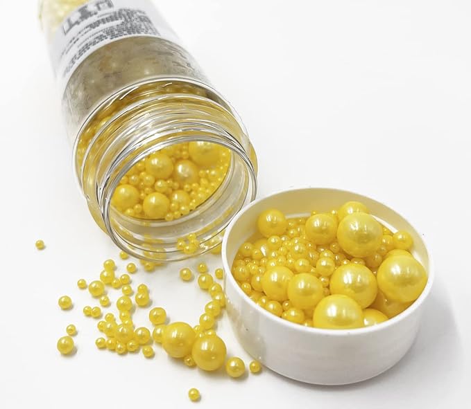 Sprinkles Edible Pearl Sugar Candy Cupcake Cake Topper 120g/ 4.2oz, Decorative Glitter Sprinkle Mix for Baking, Cake and Cookie Decorating (Yellow)