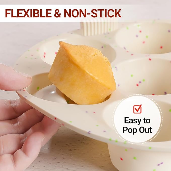 Silicone Muffin Pan for Air Fryer Oven Instant Pot, Nonstick 7 Cups Easy To Handle for Baking Egg Bites Muffin Tart Cupcake Mini Quiche 1 Pack Confetti