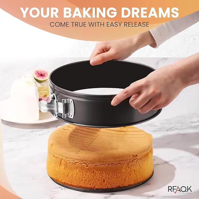 RFAQK Ultimate 8-inch Springform Cake Pan Set with Removable Bottom- Leakproof Non-stick Round Baking Pan with 50Pcs Parchment Papers Perfect for Cheesecakes, Sponge Cakes & More- Bonus E-Book!