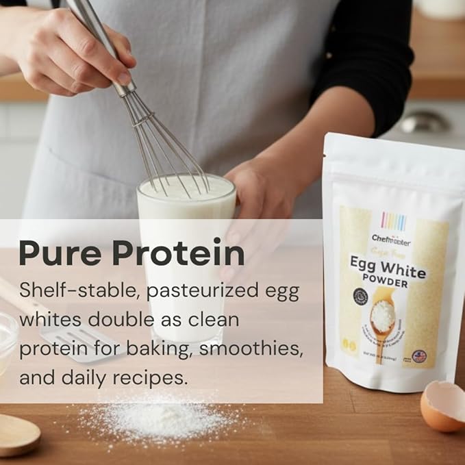 Cage-Free Egg Whites Powder by Chefmaster, Pasteurized, Gluten Free & Non-GMO, Baking, Decorating & Cooking, Unflavored, Quality Crafted in USA, 16 oz