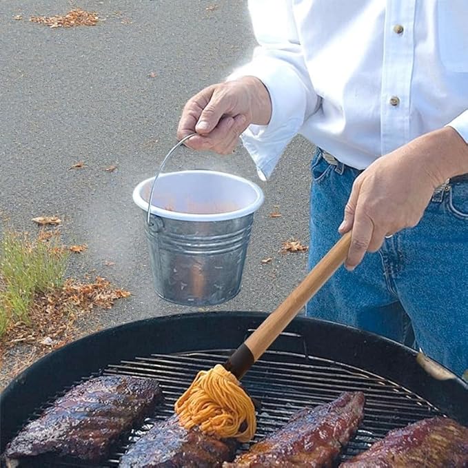 Basting Mop Brush 15.5" for BBQ Grilling - Wooden Handle Detachable with 2 Replacement Heads &Silicone Brush - Grill Tools for Outdoor Cooking, Camping, Smoking