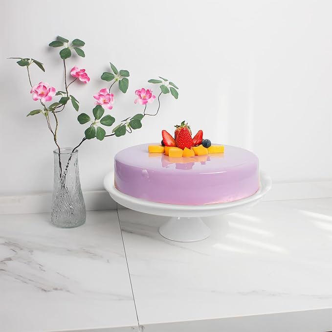 Porcelain Cake Stand, 13.7 Inch Round Dessert Stand, Cupcake Stand - Wedding and Birthday Decorative Cake Pedestal Stand - Dessert Display for Parties, Restaurants, Birthdays