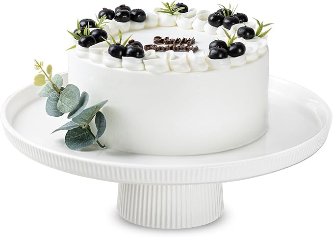 10 Inch Ceramic Cake Stand for Weddings & Birthdays, Elegant Dessert Display Stand with Non-Slip Base, White Party Cake Plate for Baby Shower, Cupcakes, and Dessert Table Décor