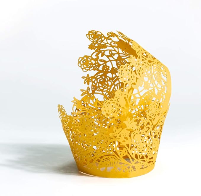 YOZATIA 60pcs Gold Rose Lace Cupcake Wrappers Holders, Laser Cut Cupcake Liners Decorative Liners for Wedding Party Birthday Cake Decoration Supplies