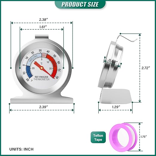 5PCS Refrigerator Thermometer, 2" Large Dial, -20~80°F/-30~30°C, with Red IndicatorAnalog Thermometer, for Refrigerators, Freezers, and Other Cold Storage Equipment