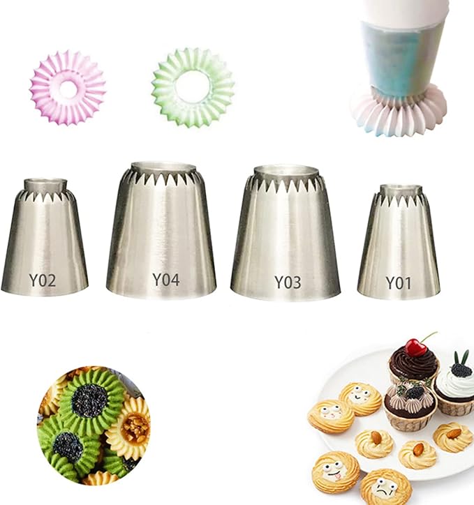 FantasyDay 4 piece Stainless Steel Piping Tips Piping Nozzles Cake Decorating Supplies Cookies Cupcake Icing Decorating Supplies Decorating Kits Frosting Icing Tips Baking Set Tools