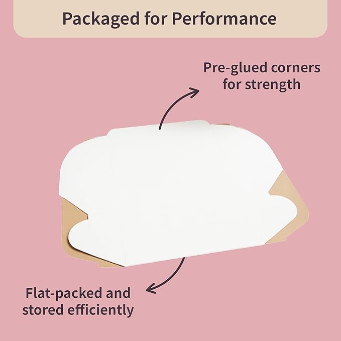 Reversible Bakery Boxes 12 x 12 x 6 in, No Window Lock Corner Tall Cake Boxes with Front Tuck Lock & Side Clips, Ideal for Layer Cakes, Kraft or White Exterior, Microwavable, 50 Pack