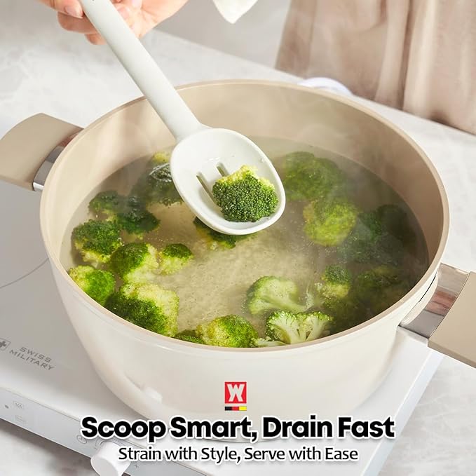Light Gray Versatile Slotted Spoon: Muti-Purpose Cooking Tool with Heat Resistant, Non-stick Cookware Safe, Skimmer for Deep Frying Cooking, BPA Free (11.02inch x 2.56inch)
