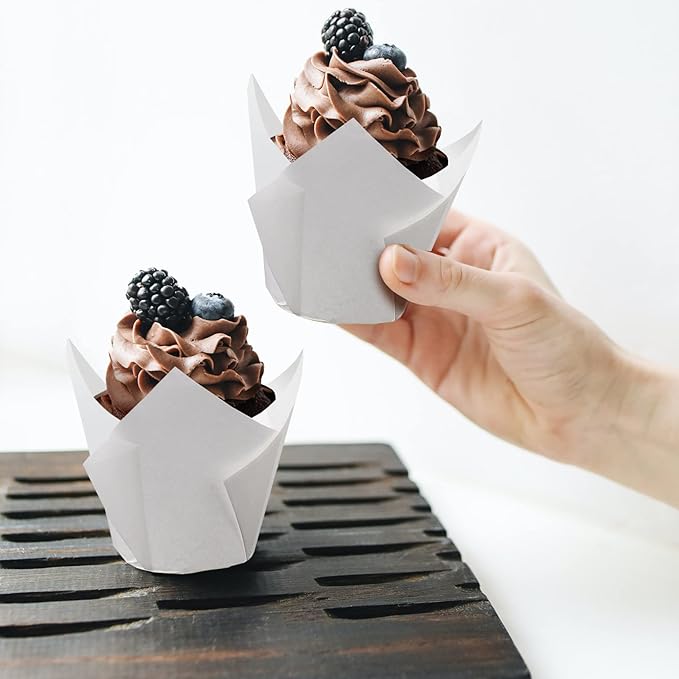 200pcs Tulip Cupcake Liners, Standard Greaseproof Paper Baking Cups Muffin Liners Holders Perfect for Bridal Showers, Baby Showers, Birthday Parties, Banquets, and Catering Events (White)