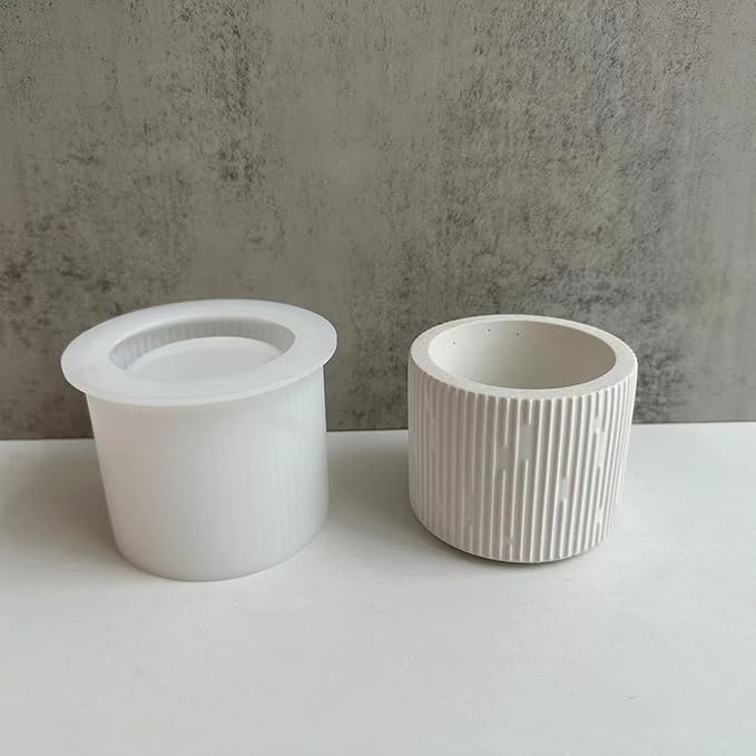 Simplicity Candle Jar Silicone Mold Stripe Round Plaster Flower Pot Silicone Mold Succulent Planter Vase Concrete Mold Epoxy Resin Cement Clay Mould