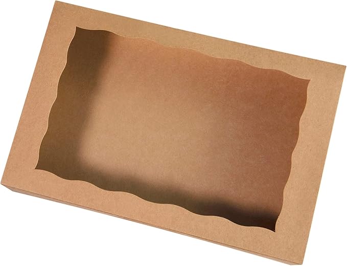 8-Pack Brown Pastry Box12x8x2.5inch,Large Bakery Cookie Box for Donuts,Muffins with Window Lid - Auto-Pop up Paper Box Doughnut Cardboard Chocolate Strawberries Treat Boxes,Pack of 8