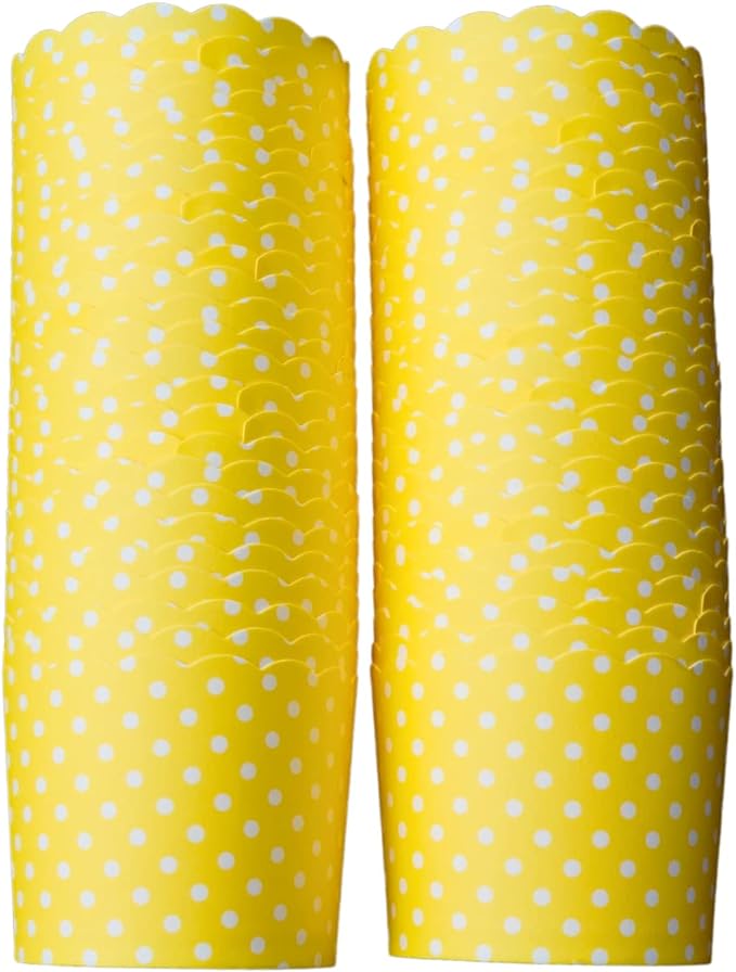 Paper Baking Cups (Polka Dots), Greaseproof Disposable Cupcake Liners (Yellow, Large Cups (50-Pack))