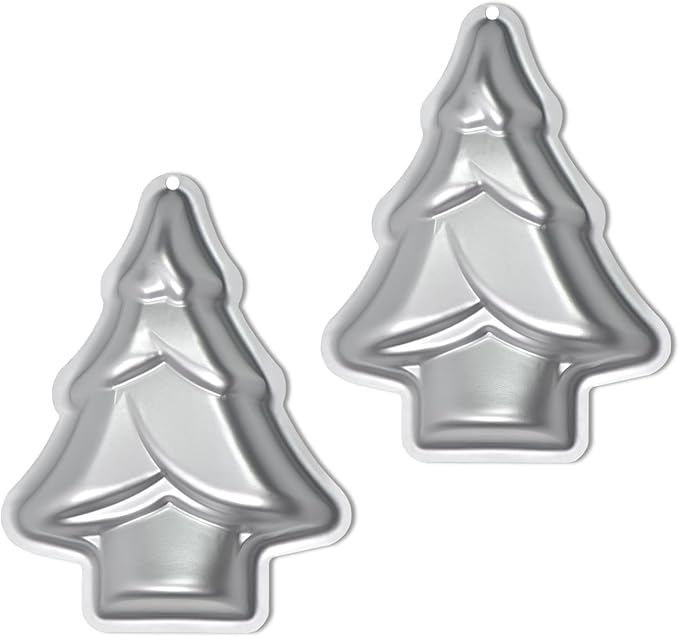 Christmas Tree Cake Pan, Aluminum, Christmas Baking Cake Tins for Christmas Party, Family Occasions, Chocolate. (Christmas Tree Cake Pans Set 2)