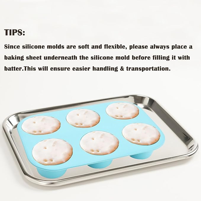 6 Cups Silicone Mini Muffin Pan Set, Nonstick Mini Cupcake Pans, 2pcs BPA Free Small Muffin Tin for Baking
