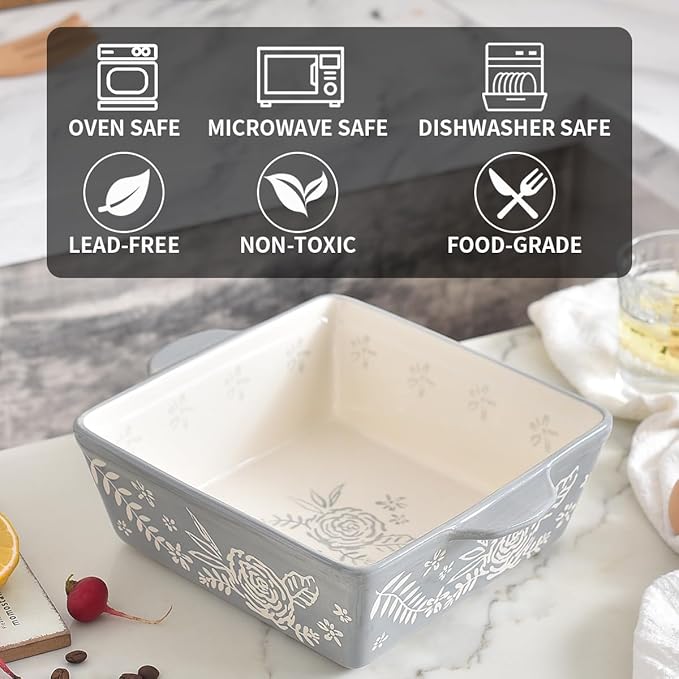 Wisenvoy Baking Dish 8x8 Baking Pan Brownie Pan Casserole Dish Hand-Painted Casserole Dishes For Oven Lasagna Pan