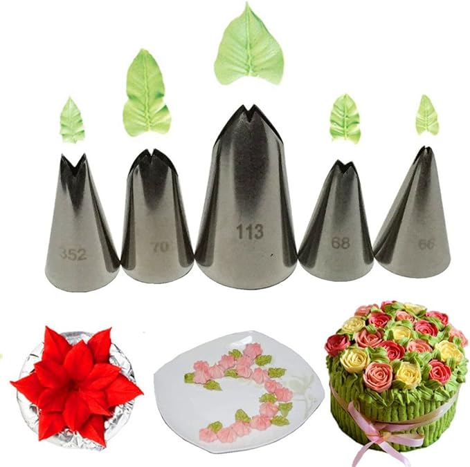 FantasyDay 5-piece Stainless Steel Piping Tips Piping Nozzles Cake Decorating Supplies Cookies Cupcake Icing Decorating Supplies Decorating Kits Frosting Icing Tips Baking Set Tools