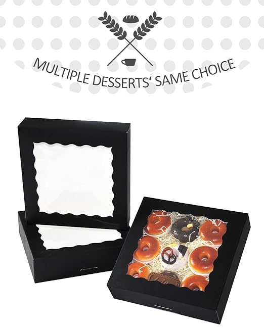 qiqee 10x10x2.5 Inch Brown Pie Boxes with Window 12Packs Cookie Donut Bakery Box (Auto-pop Up)