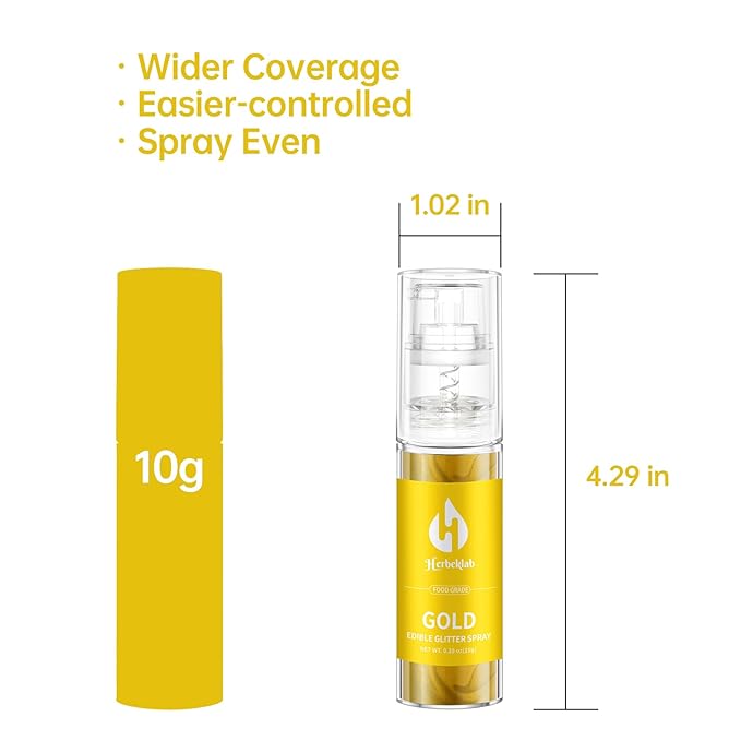 Gold Edible Glitter Spray - 10g Herbeklab Edible Gold Glitter for Cakes Food Grade Metallic Shimmer Powder Cake Sprinkles for Cookie Decorating Chocolate Strawberry