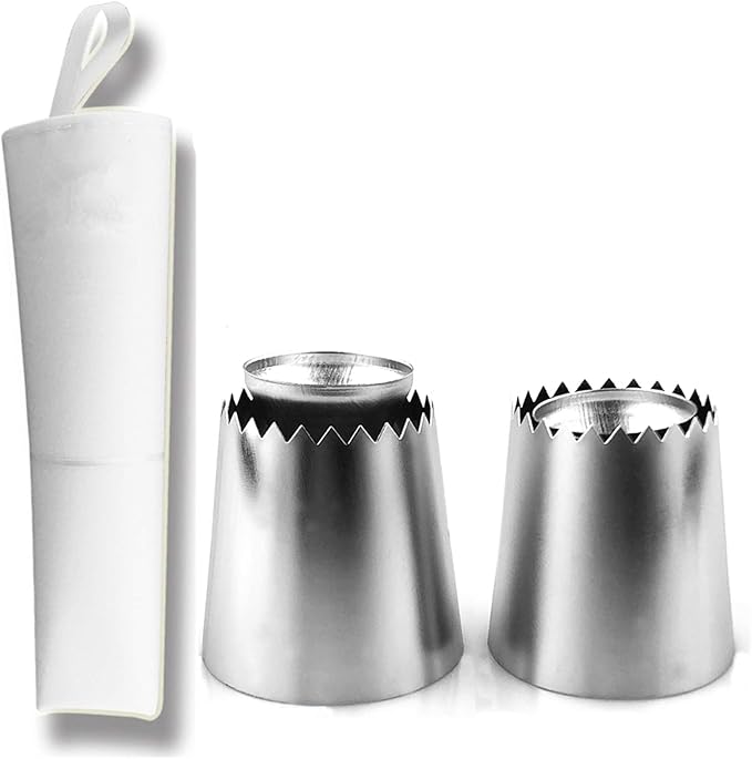 FantasyDay Cake Decorating Set, 2 Pieces Stainless Steel Icing Piping Nozzles Tips Kit with Reusable Piping Bag - Christmas Birthdays Anniversary Wedding Cakes Cookies Dessert Pastry DIY Making Tools