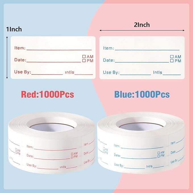 4 Rolls 2000 Pieces Removable Food Labels, 1 x 2 Inch Date Stickers for Freezer, Refrigerator Food Containers - Easy to Write On