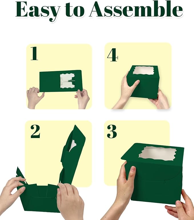 Bakepacker 36pcs 6x6x5 Inch Cake Boxes with Window - 18-Pack Green, Includes Cake Boards