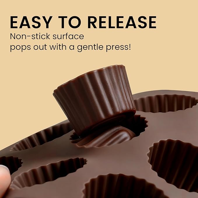 2 PCS Chocolate Molds with Lid,15 Cavity Round Non Stick Baking Silicone Mold for Peanut Butter Cup Jelly Food Grade Candy Truffles Ice Cake Mold,for Decor Party Christmas Birthday Gift