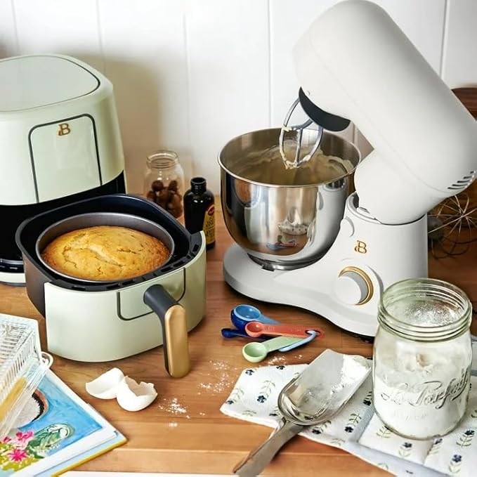 Beautiful 3.5 Qt Tilt-Head Stand Mixer | 12-Speed 300 W Motor | Stainless Bowl Beater, Dough Hook & Whisk by Drew Barrymore (White)