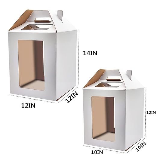 KBG Cake Boxes 6pcs 10x10x12 and 12x12x14 Inches With Window Tall Cake Box for Tier Cakes for Wedding Birthday Transport,Sturdy White Bakery Box Disposable Cake Containers Cake Boxes