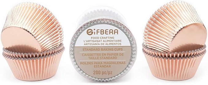 Gifbera Rose Gold Foil Cupcake Liners Standard Baking Cups Muffin Wrappers for Wedding Birthday, 200-Count