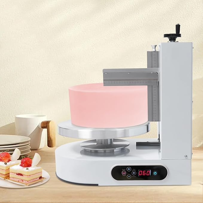 Electric Cake Decorating Machine, 200W 110V 60-320Rpm Automatic Cake Cream Coating Spatula Spreading Machine Cake Icing Machine Cake Surface Scraper W/LCD Display for 4-12 inch Cakes (White)