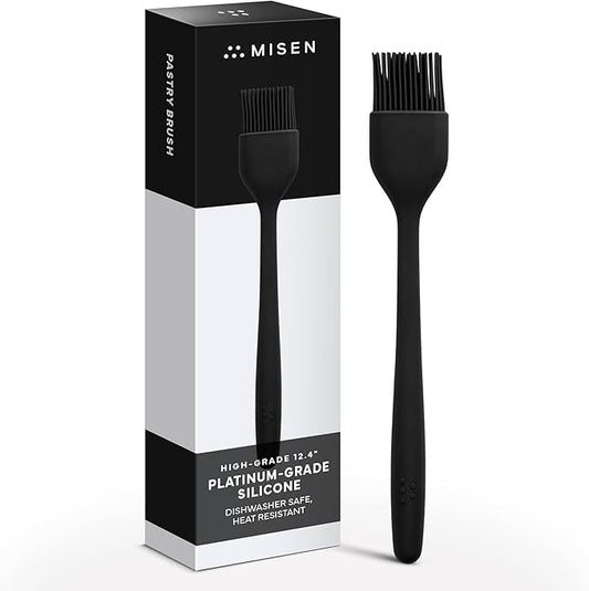 Misen Silicone Basting Brush – Dishwasher Safe, Heat-Resistant Pastry Brush – Ideal for Grilling, Baking, and Applying Sauces and Oils – High-Grade Silicone Coating - 12.4" Black