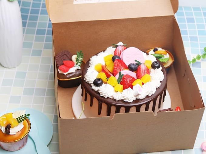 PQZKLDP 10Packs 10x10x5 Inches Brown Kraft Cake Boxes with Window, Gift Packing, Bakery Boxes, Dessert, Pastry, Cupcake, Pie Cookies, With Stickers,66 FT Twine (10 * 10 * 5 Inch, Brown)