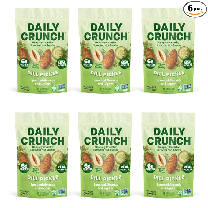 Daily Crunch, Zero Seed Oils, Gluten Free, 4oz (6 Pack, Dill Pickle Sprouted Almonds)