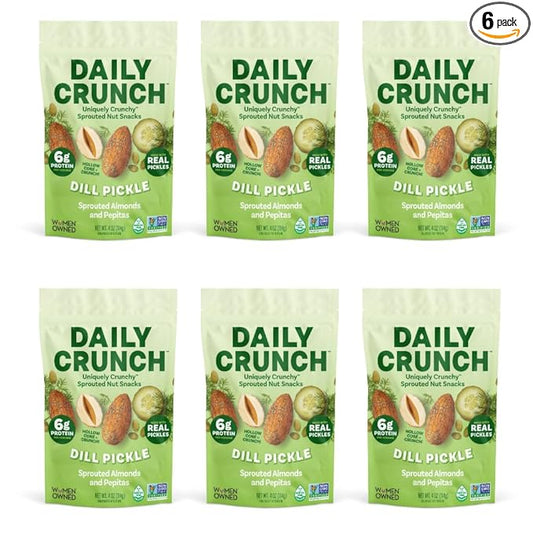 Daily Crunch, Zero Seed Oils, Gluten Free, 4oz (6 Pack, Dill Pickle Sprouted Almonds)