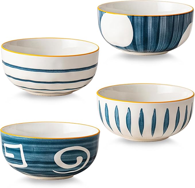 Yeacccng Cereal Bowls Set of 4, 27 Oz Ceramic Soup Bowls, 6 Inch Japanese Ramen Bowl, Decorative Serving Bowls for Kitchen Decor, Scratch-Resistant, Lead-Free, Dishwasher & Microwave Safe, Easy Clean