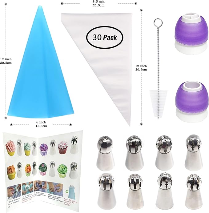 Russian Ball Piping Tips Set, 43 PCS Stainless Steel Piping Bags and Tips Set Large Flower Piping Tips for Cake Decorating, Cupcake Icing Tips Frosting Piping Kit Baking Cake Decorating Supplies