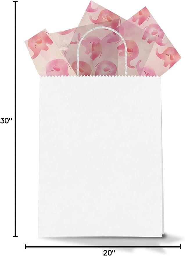 Pink Elephant Printed Tissue Paper for Gift Bags or Boxes and Wrapping - Baby Shower Bulk Decorative Art Tissue Paper for Packaging and Gifting | 24 Sheets 20" x 30"