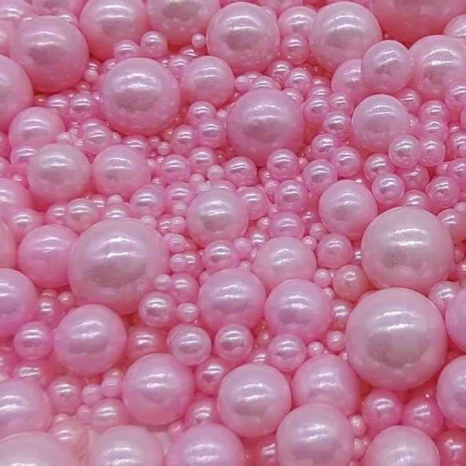 Edible Pink Sugar Pearls Sprinkles Candy Mix Size Pearls Cake Decorations Cupcake Toppers Cookie Decorating Perfect for Wedding Party Valentine Halloween Christmas Supplies 4.58OZ