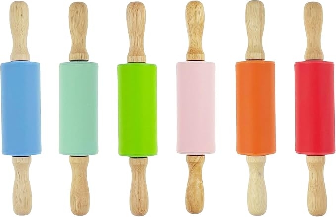 6 Pack Mini Small Rolling Pin 9 Inch Kids Rolling Pin Wooden Handle for Home Kitchen
