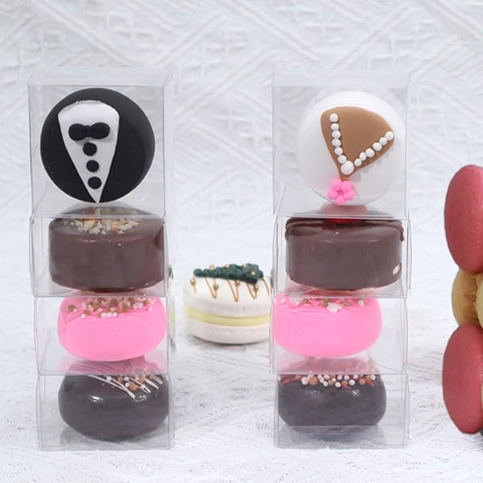 RomanticBaking 50Pack 2 x 2 x1.2 Inches Plastic Clear Single Macaron Box Party Favor Bakery Boxes Chocolate covered Ore Boxes