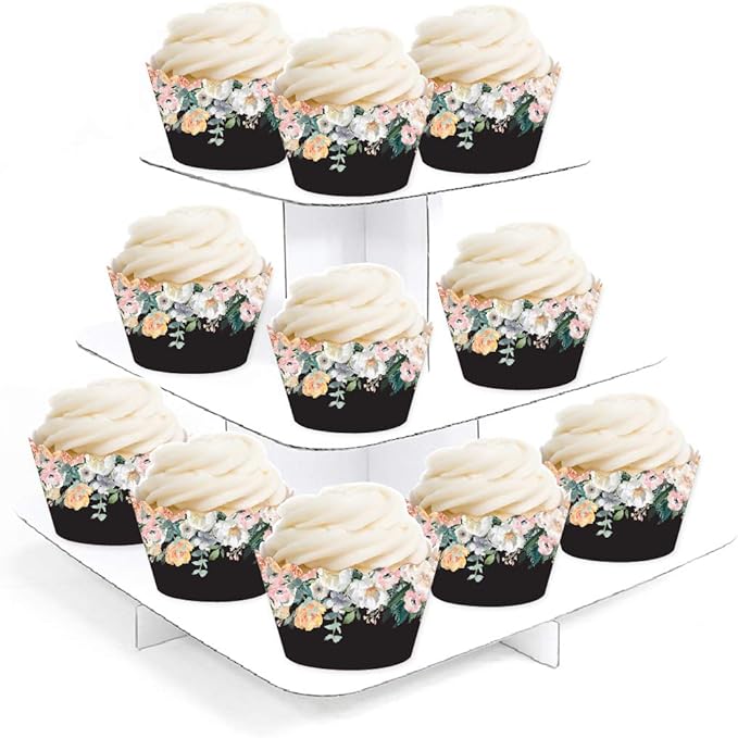 Andaz Press Party Cupcake Wrapper Decorations, Peach Coral Floral Flowers on Black, 24-Pack, For Girls 1st Birthday Baby Bridal Shower Tea Party Themed Decorations